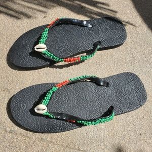 Beaded Cowrie Shell Flip Flops